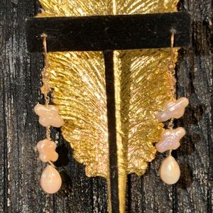 14kt gf Swarovski crystal fresh water teardrop and biwa pearl Drop Earrings